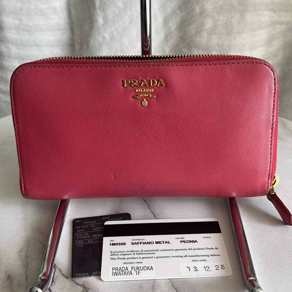 Prada Saffiano metal zippy long wallet  PEONIA